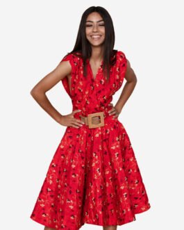 Floral short dress red